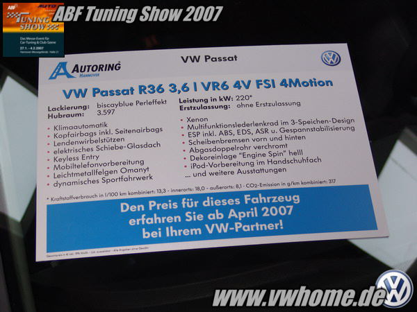 www.vwhome.de - ABF Tuning Show Hannover - Bilder 2007 - Cars / Autos - Samstag, 27.01.2007 bis Sonntag, 04.02.2007